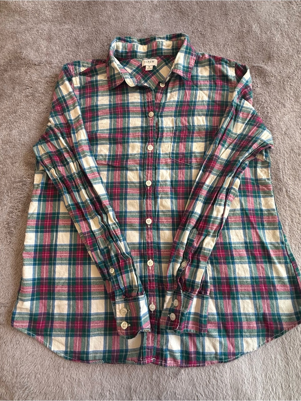 J.CREW Men's Plaid 100% Cotton Woven Button-Up, Long Sleeve, M, Point Collar.